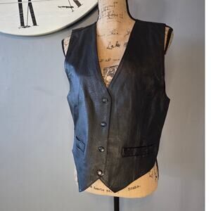 brandon thomas 100% leather black vest western vtg M biker M